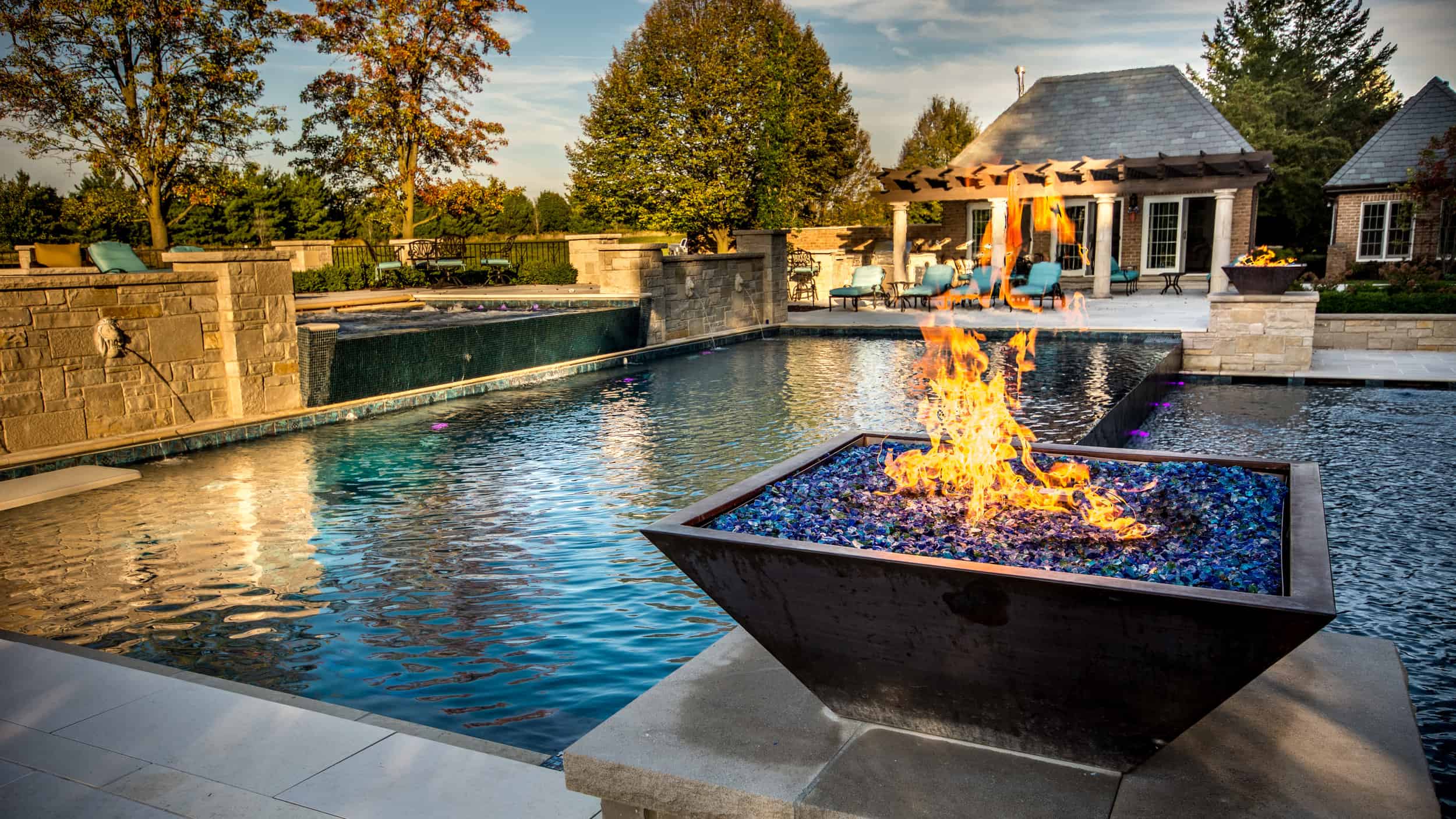 Fire bowl near pool