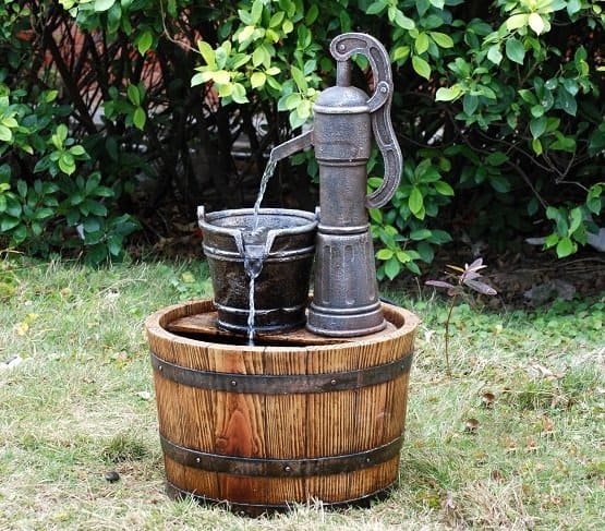 Wooden barrel water feature