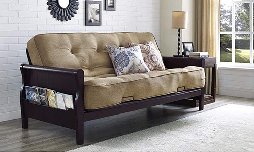 better homes and gardens wood arm futon